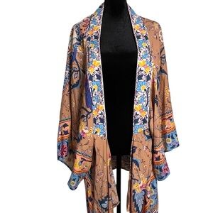 Umgee Boho Floral Kimono with Multicolor Design Layering Piece L/XL
